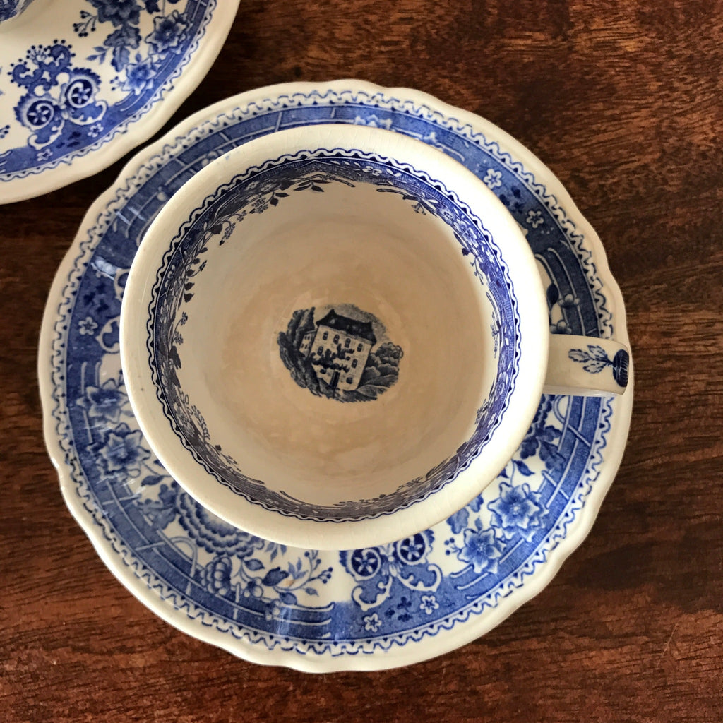 Ensemble de 4 tasses et 4 sous-tasses à café Villeroy & Boch décor Burgenland bleu par Hello Broc brocante en ligne