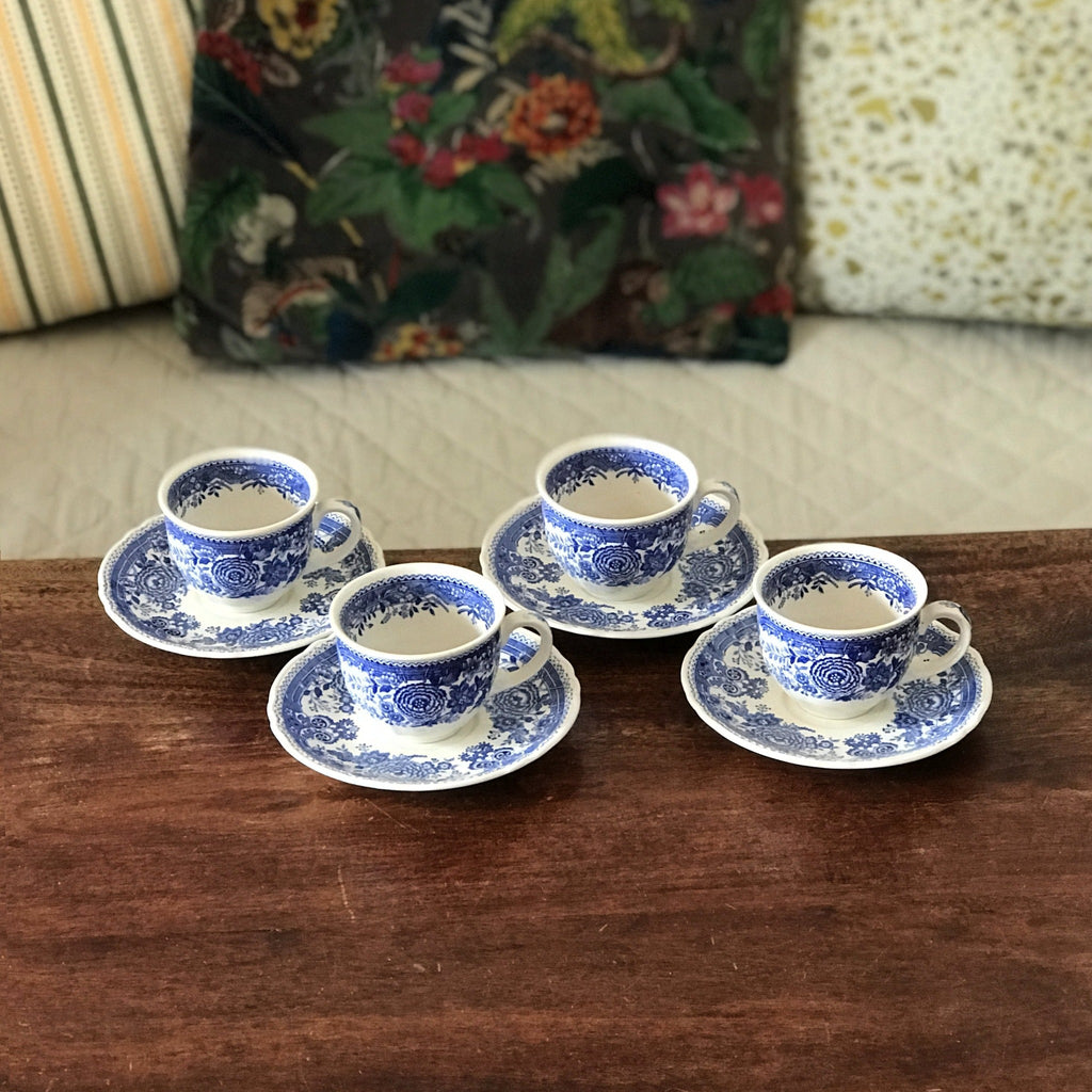 Ensemble de 4 tasses et 4 sous-tasses à café Villeroy & Boch décor Burgenland bleu par Hello Broc brocante en ligne