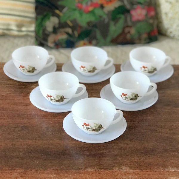 Lot 6 tasses et sous tasses coordonnées à café ou à thé en opaline Arcopal par Hello Broc brocante en ligne