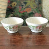 Paire de grands bols à café cannelés en céramique décor fleurs rose et feuilles vertes Yvette Orchies Moulin des Loups France années 50 par Hello Broc brocante en ligne
