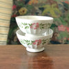 Paire de grands bols à café cannelés en céramique décor fleurs rose et feuilles vertes Yvette Orchies Moulin des Loups France années 50 par Hello Broc brocante en ligne