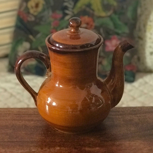 Grande cafetière vintage années 70 en céramique marron de St Clément par Hello Broc brocante en ligne