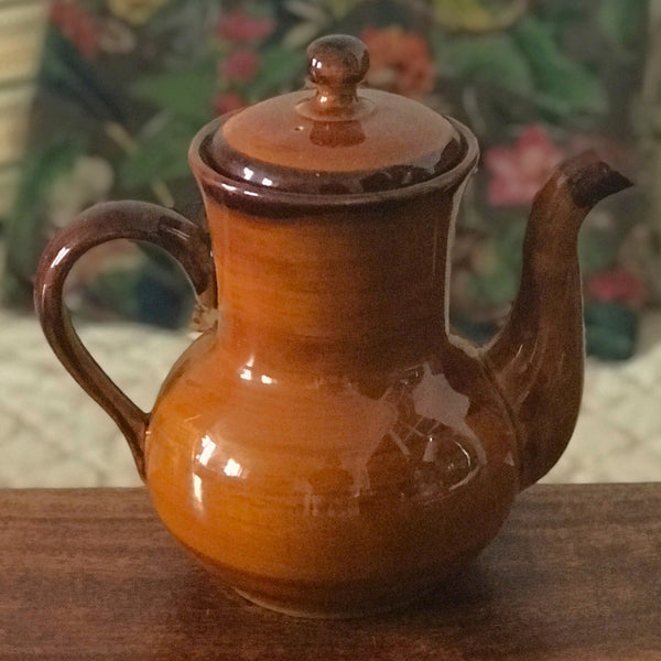 Grande cafetière vintage années 70 en céramique marron de St Clément par Hello Broc brocante en ligne