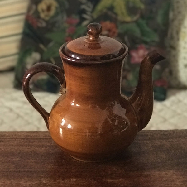 Grande cafetière années 70 en céramique marron de St Clément par Hello Broc brocante en ligne