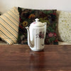 Théière cafetière en porcelaine blanche décor gris et rose fleurs stylisées par Hello Broc brocante en ligne