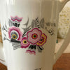 Théière cafetière en porcelaine blanche décor gris et rose fleurs stylisées par Hello Broc brocante en ligne