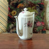 Théière cafetière en porcelaine blanche décor gris et rose fleurs stylisées par Hello Broc brocante en ligne
