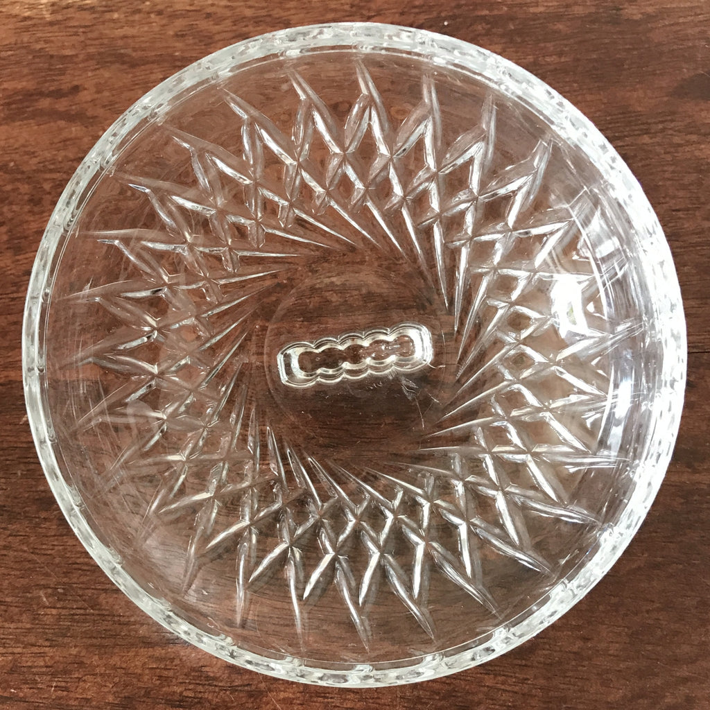 Bonbonnière sucrier drageoir vintage en verre moulé incolore par Hello Broc brocante en ligne