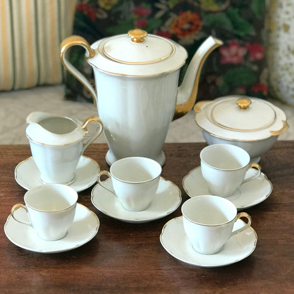 Rare service à thé ou café Circa 1930 en porcelaine de Limoges blanche et liserés dorés Haviland Limoges France Unique par Hello Broc brocante en ligne