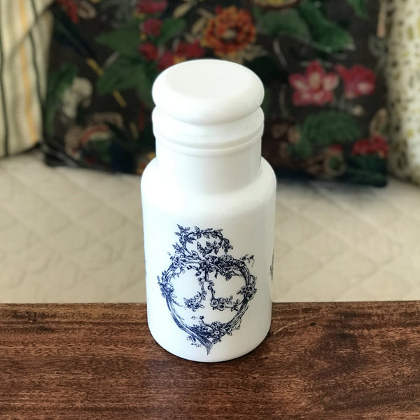 Grand bocal style pot d'apothicaire vintage en verre opalin blanc décor bleu made in Italy par Hello Broc brocante en ligne