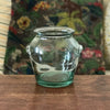 Bocal vintage en verre légère teinte bleue verte dans le style pot à graisse hauteur de 14 cm par Hello Broc brocante en ligne