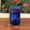 Bocal hermétique vintage en verre moulé pressé bleu cobalt par Hello Broc brocante en ligne