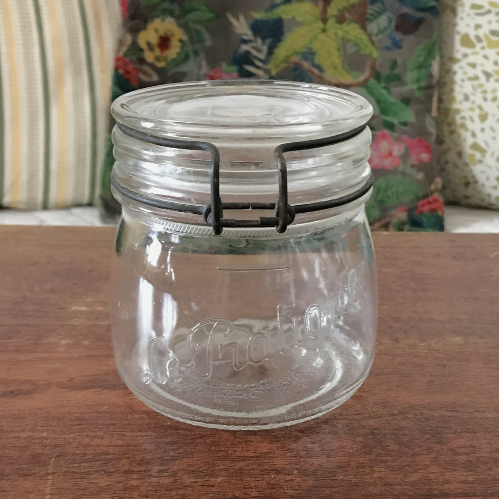 Bocal de conservation ancien en verre moulé Le Pratique 0,5 Litre