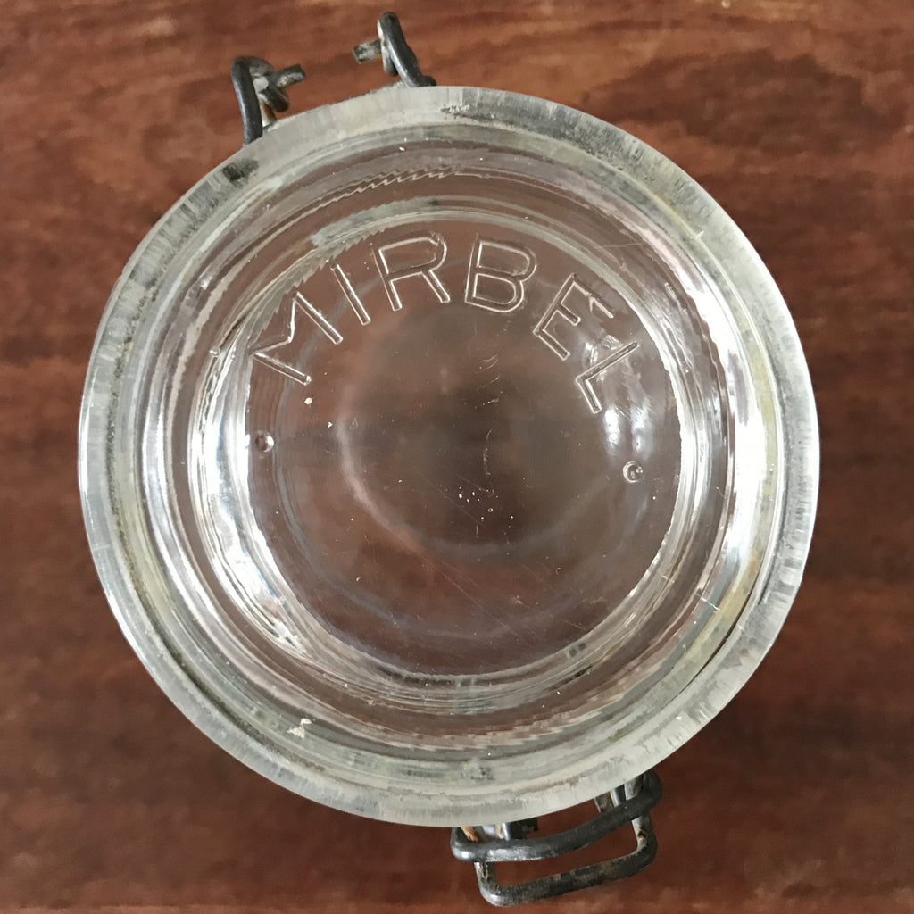 Bocal de conservation ancien en verre moulé Mirbel contenance 1 litre par Hello Broc brocante en ligne