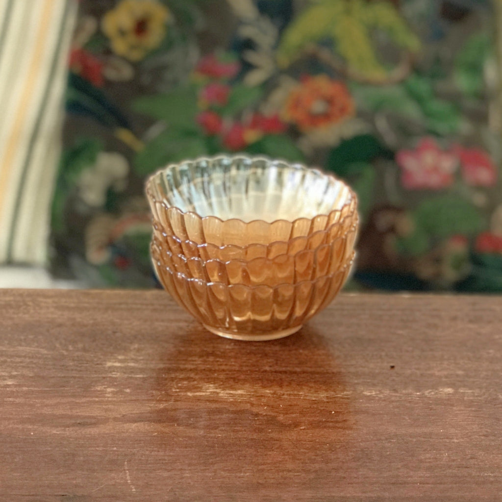 Lot de 4 coupelles vintage en verre moulé irisé orange Huilor par Hello Broc brocante en ligne
