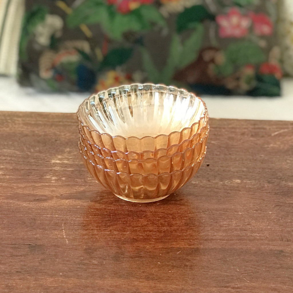 Lot de 4 coupelles vintage en verre moulé irisé orange Huilor par Hello Broc brocante en ligne