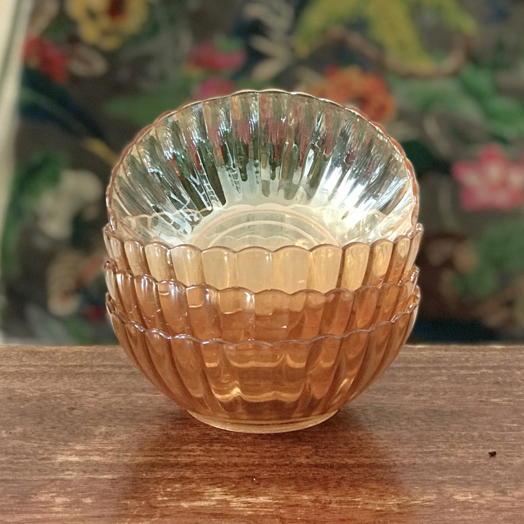 Lot de 4 coupelles vintage en verre moulé irisé orange Huilor par Hello Broc brocante en ligne