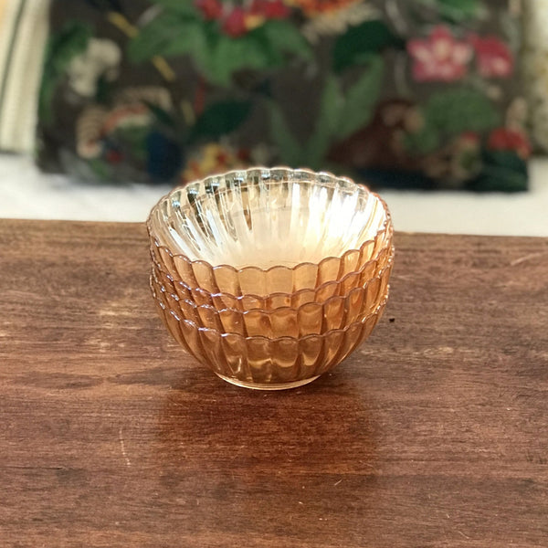 Lot de 4 coupelles vintage en verre moulé irisé orange Huilor par Hello Broc brocante en ligne