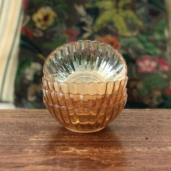 Lot de 4 coupelles vintage en verre moulé irisé orange Huilor par Hello Broc brocante en ligne