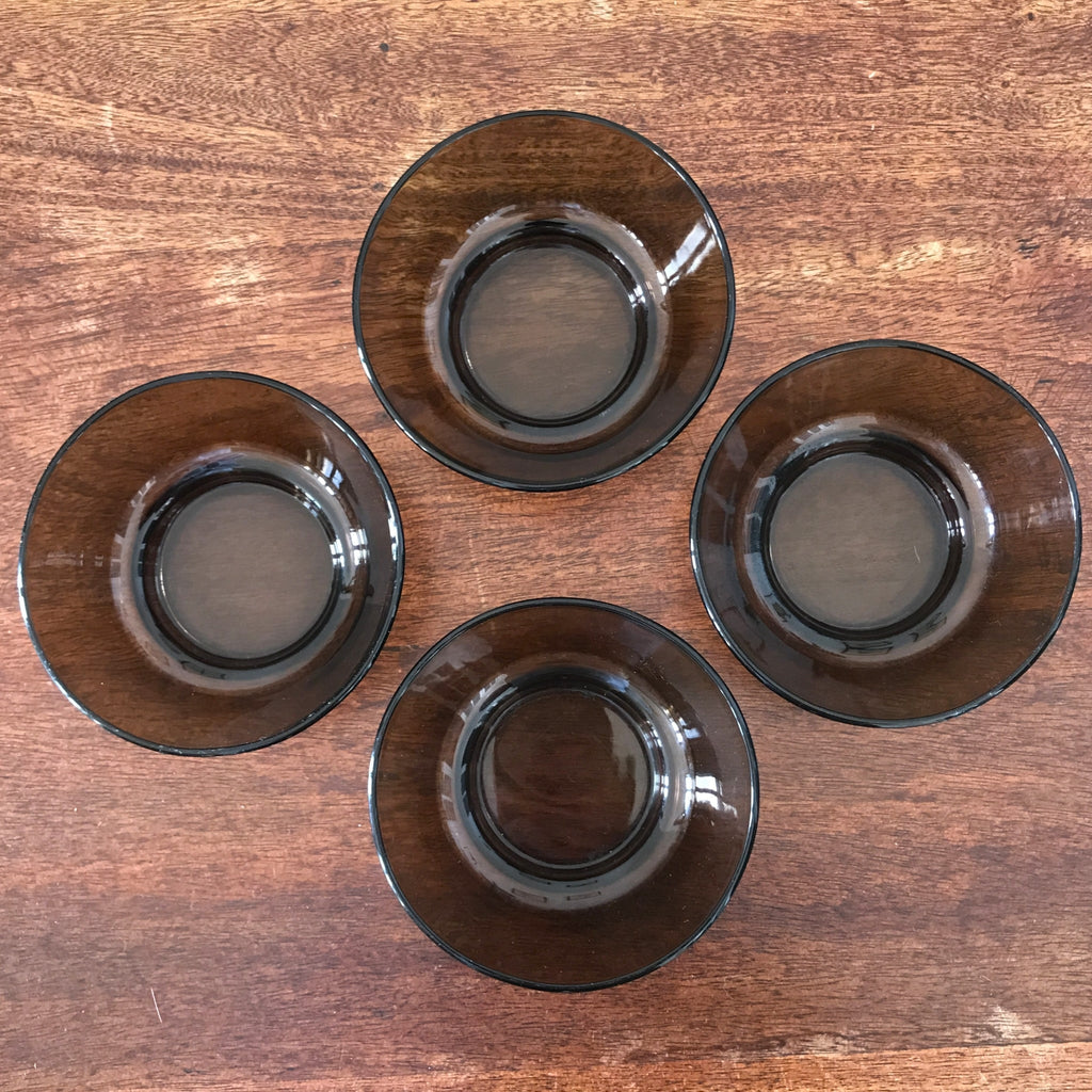 Lot d 4 bols ramequins vintage en verre fumé gris marron Vereco par Hello Broc brocante en ligne