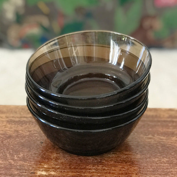 Lot d 4 bols ramequins vintage en verre fumé gris marron Vereco par Hello Broc brocante en ligne