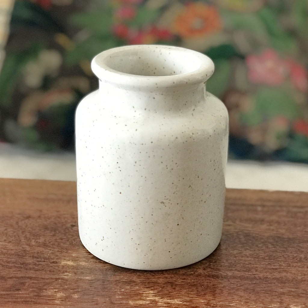 Pot à moutarde bocal en grès beige moucheté par Hello Broc brocante en ligne