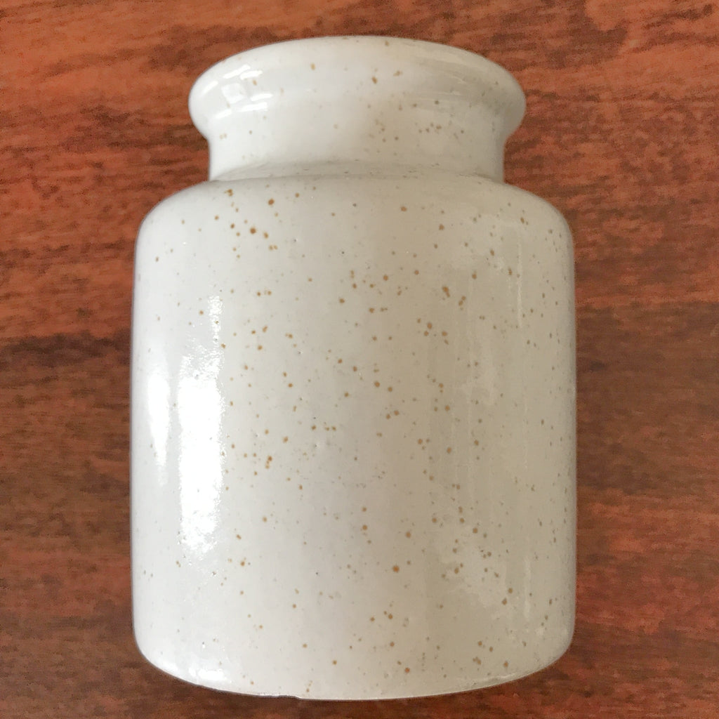 Pot à moutarde bocal en grès beige moucheté par Hello Broc brocante en ligne