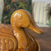 Terrine en forme de canard en céramique couleur jaune moutarde par Hello Broc brocante en ligne