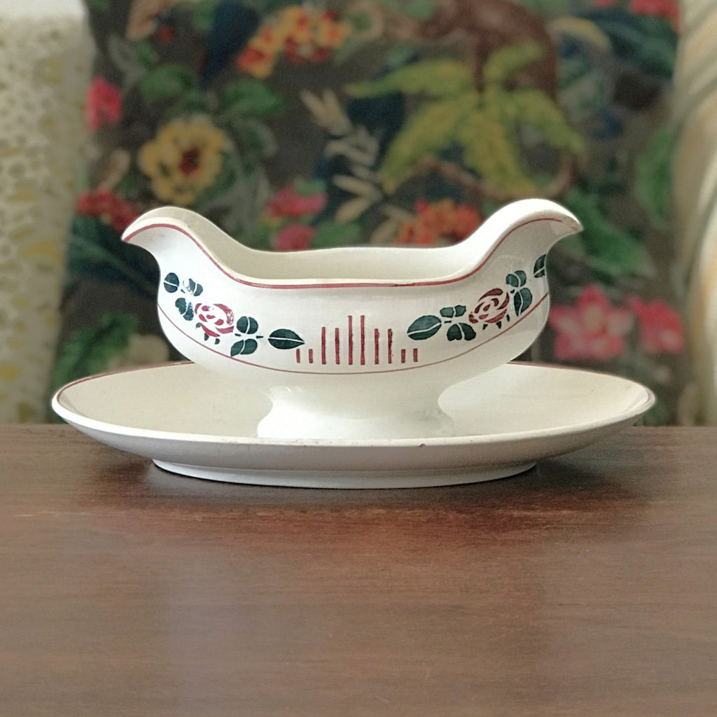 Saucière sur piédouche Digoin Sarreguemines décor Printemps par Hello Broc brocante en ligne