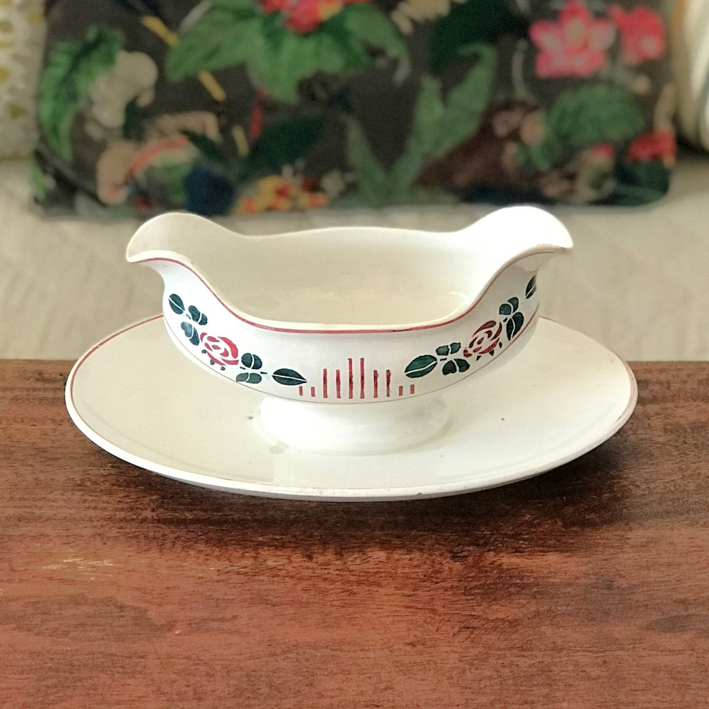 Saucière sur piédouche Digoin Sarreguemines décor Printemps par Hello Broc brocante en ligne