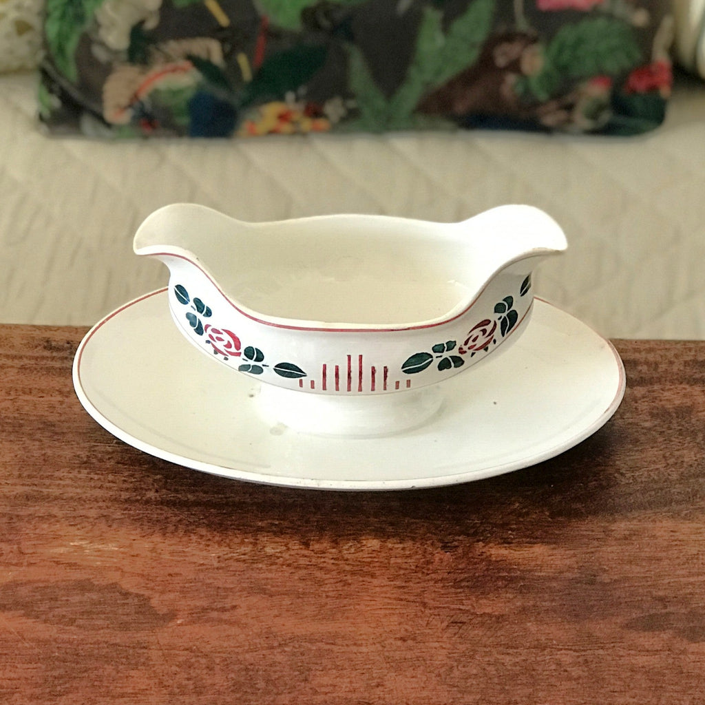 Saucière sur piédouche Digoin Sarreguemines décor Printemps par Hello Broc brocante en ligne