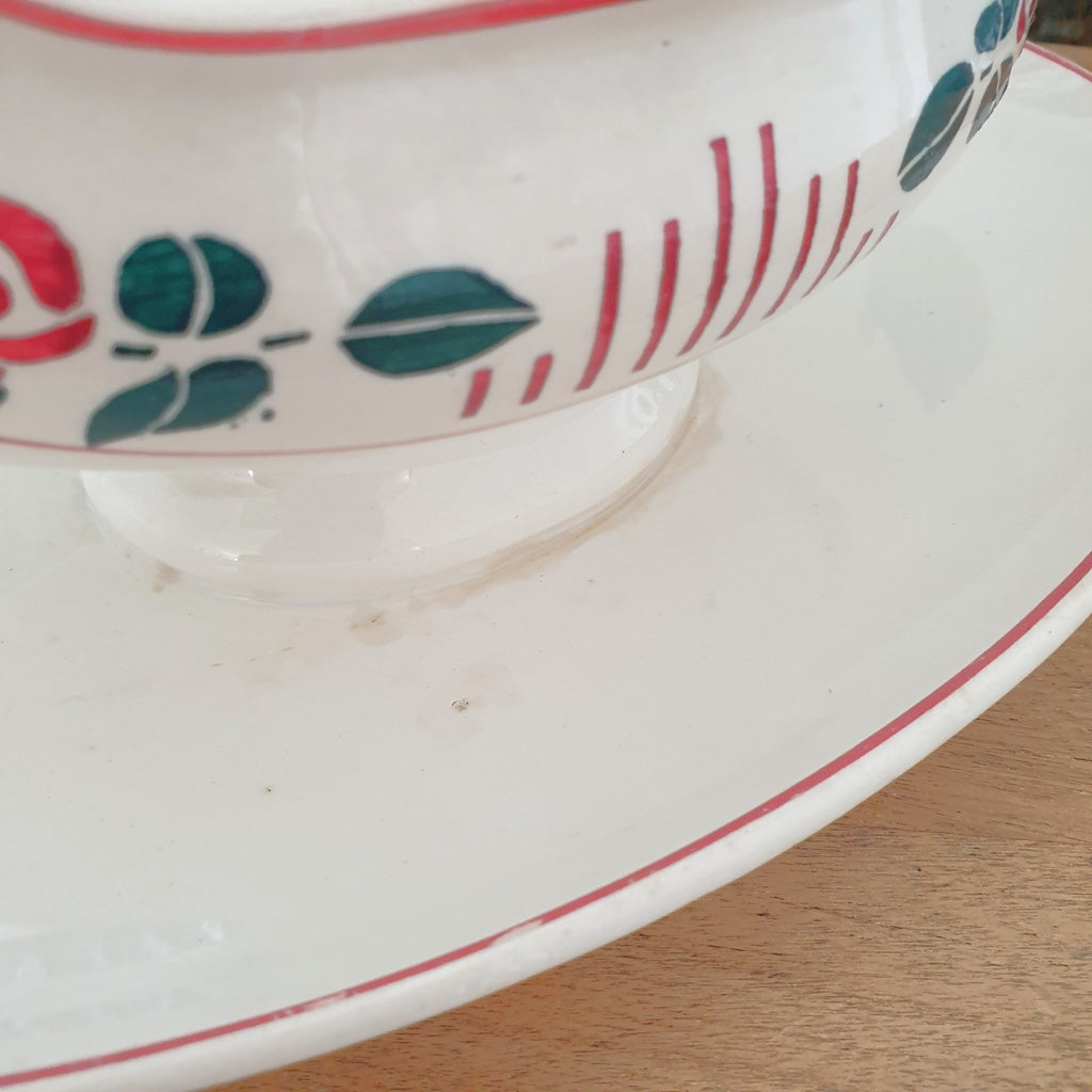 Saucière sur piédouche Digoin Sarreguemines décor Printemps par Hello Broc brocante en ligne