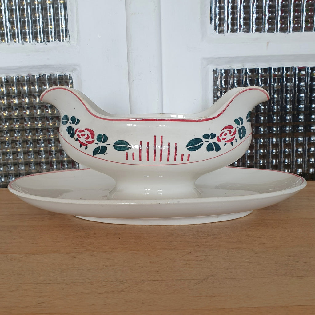 Saucière sur piédouche Digoin Sarreguemines décor Printemps par Hello Broc brocante en ligne