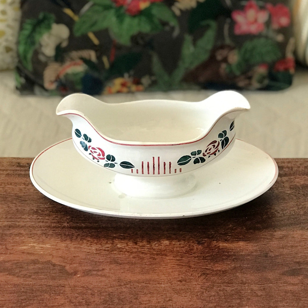 Saucière sur piédouche Digoin Sarreguemines décor Printemps par Hello Broc brocante en ligne