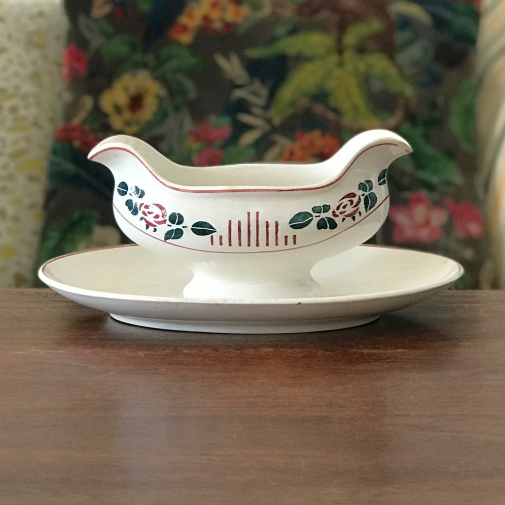 Saucière sur piédouche Digoin Sarreguemines décor Printemps par Hello Broc brocante en ligne