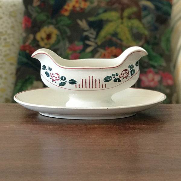 Saucière sur piédouche Digoin Sarreguemines décor Printemps par Hello Broc brocante en ligne