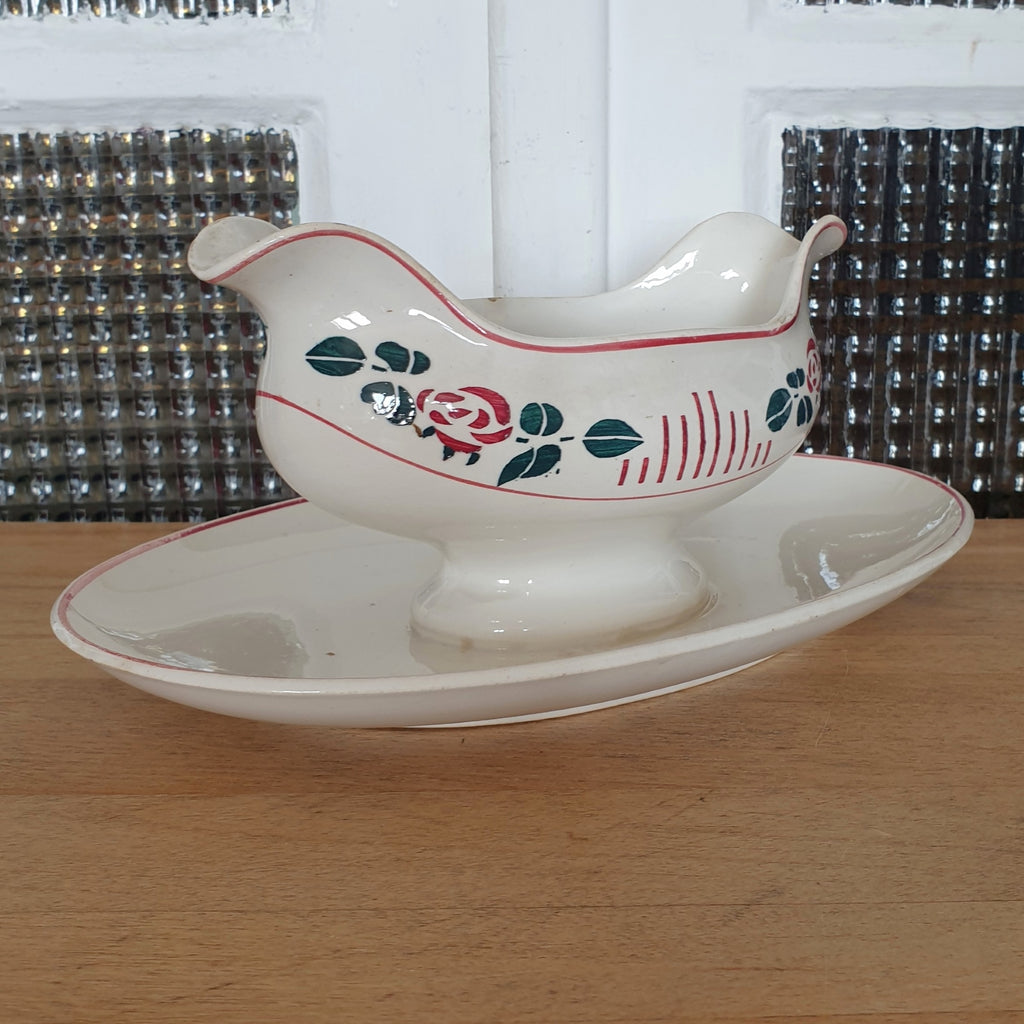 Saucière sur piédouche Digoin Sarreguemines décor Printemps par Hello Broc brocante en ligne