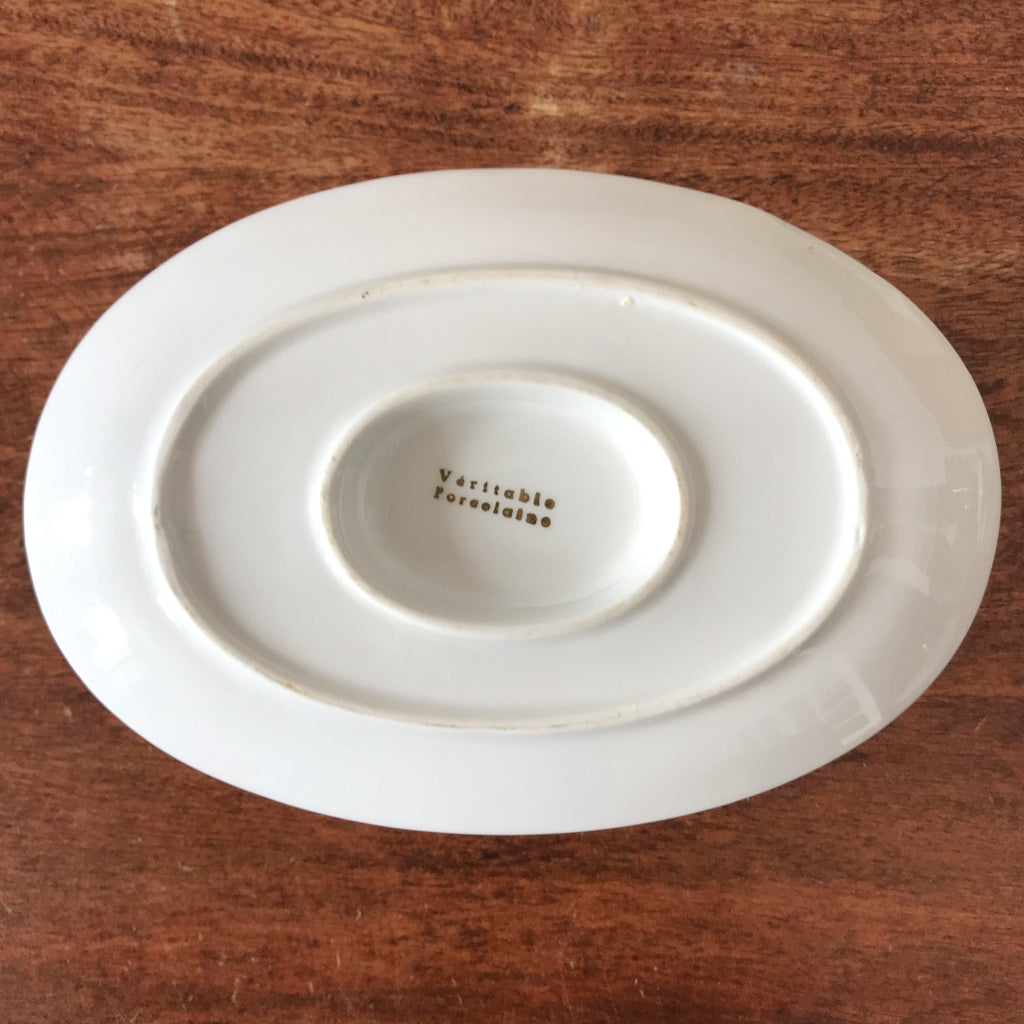 Saucière vintage Véritable Porcelaine décor rose rose avec son feuillage par Hello Broc brocante en ligne