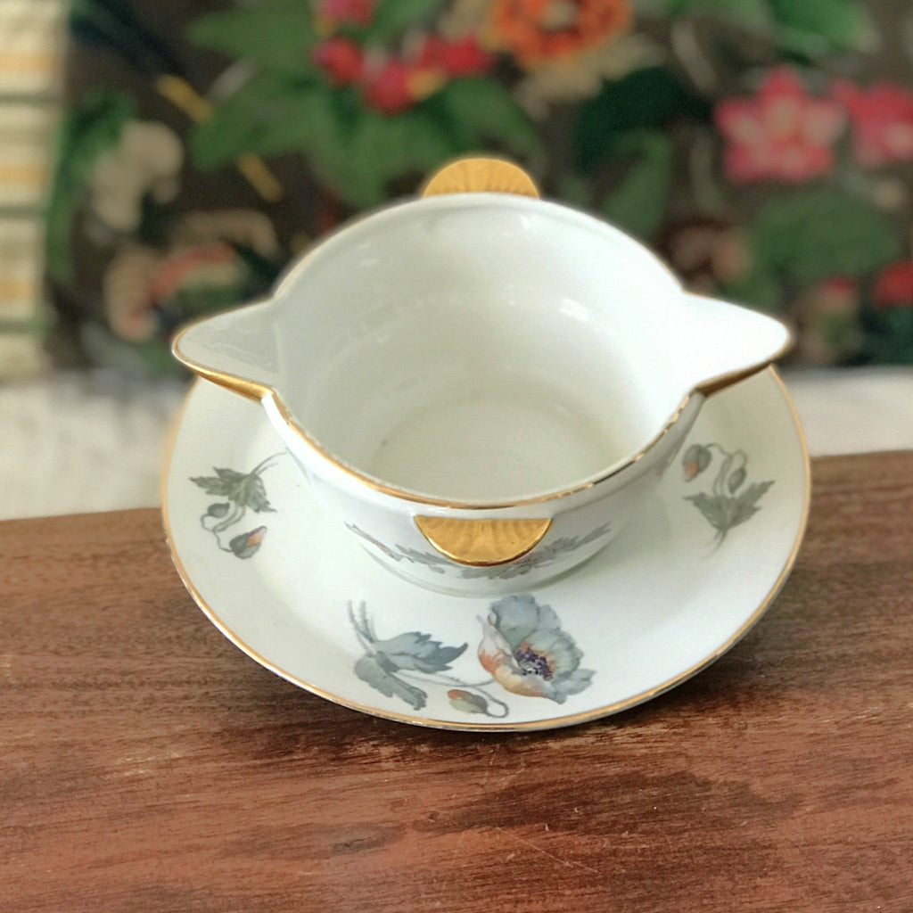 Saucière en porcelaine vintage de Limoges France ULIM  décor pavots par Hello Broc brocante en ligne