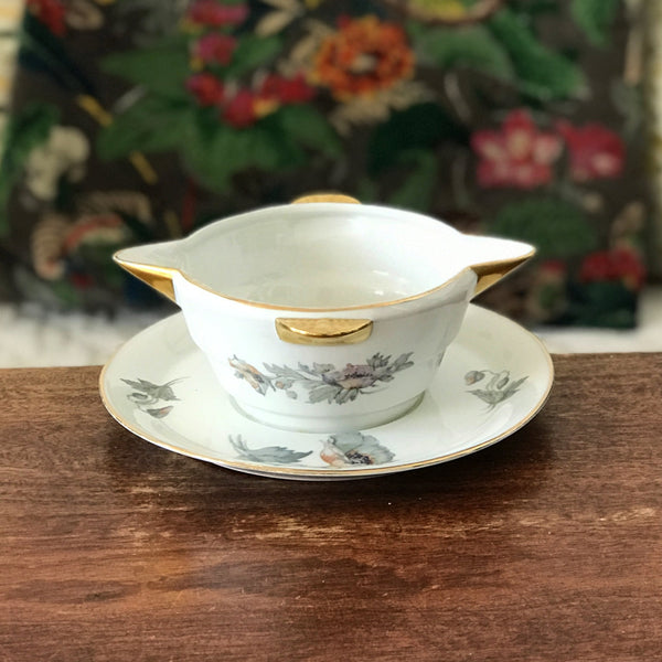 Saucière en porcelaine de Limoges France ULIM  décor pavots