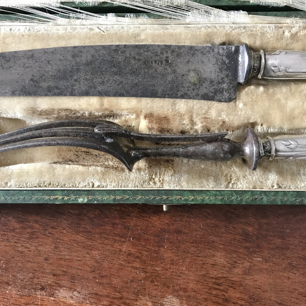 Ensemble de couverts de service en argenté fourré : couteau et fourchette fin XIXème début XXème siècle par Hello Broc brocante en ligne