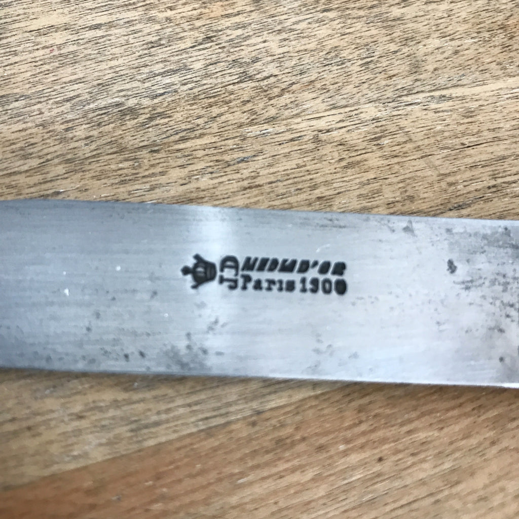 Service à gigot et à salade couverts ancien Coutellerie Delaire Art Nouveau métal et manches en corne par Hello Broc brocante en ligne