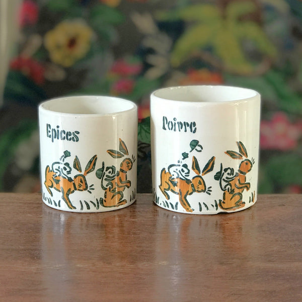 Ensemble de 2 pots à épices anciens sans couvercle Faïencerie Nouvelle Givors France Circa 1930 Art Deco par Hello Broc brocante en ligne