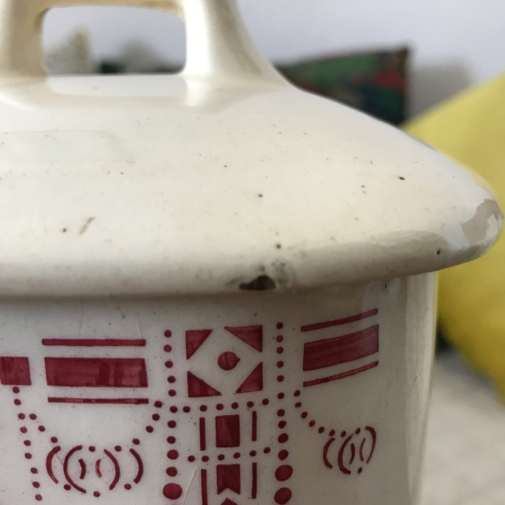 Ancien pot à épices Farine en céramique décor bordeaux - Hello Broc