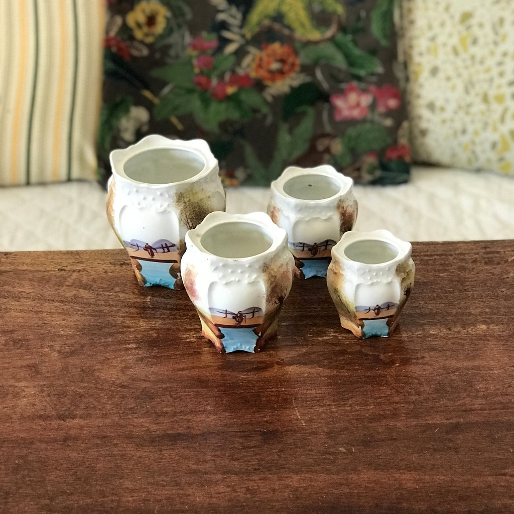 Ensemble de 4 pots à épice Art Nouveau 1900 décor orientaliste peint main par Hello Broc brocante en ligne