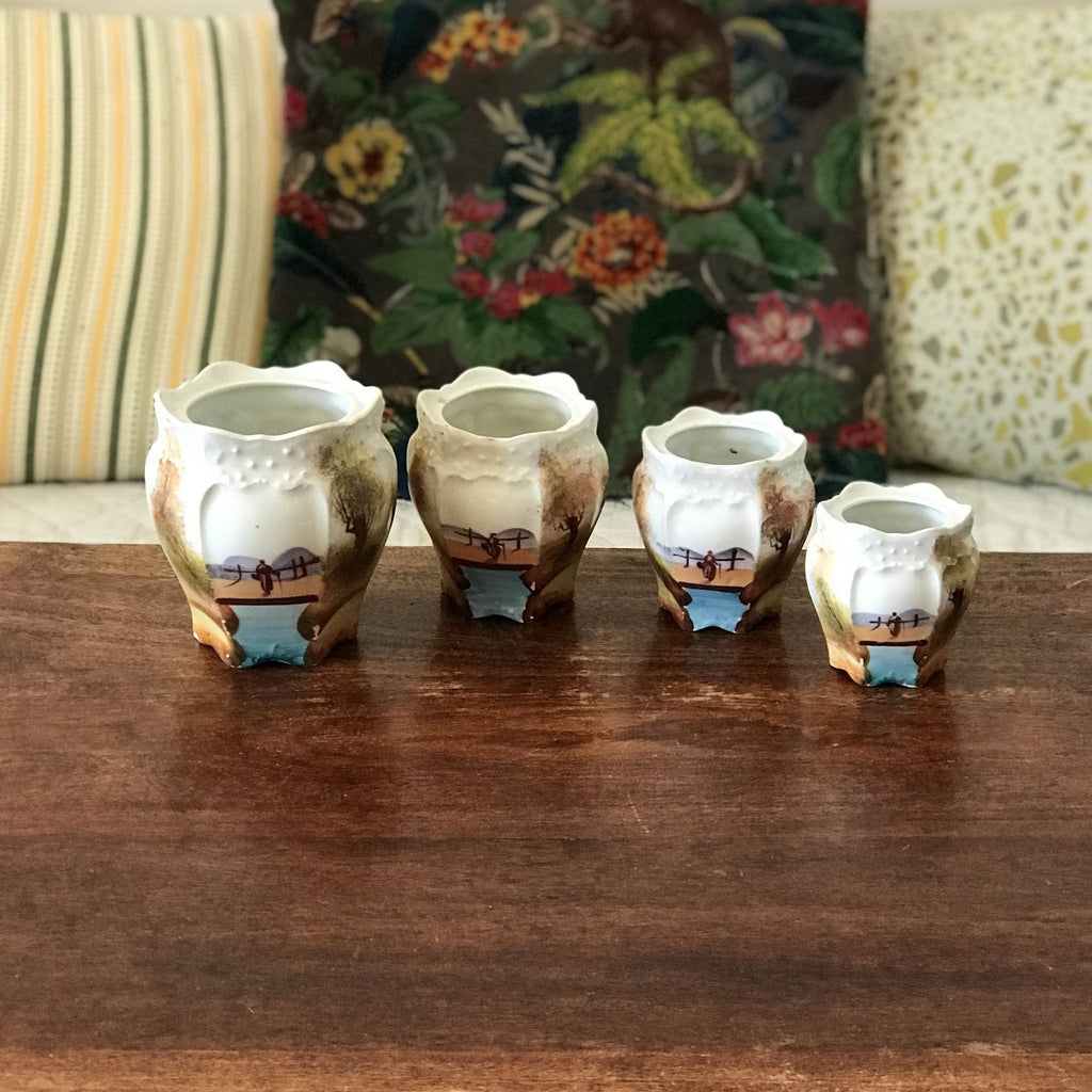 Ensemble de 4 pots à épice Art Nouveau 1900 décor orientaliste peint main par Hello Broc brocante en ligne