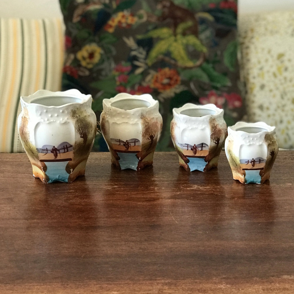 Ensemble de 4 pots à épice Art Nouveau 1900 décor orientaliste peint main par Hello Broc brocante en ligne