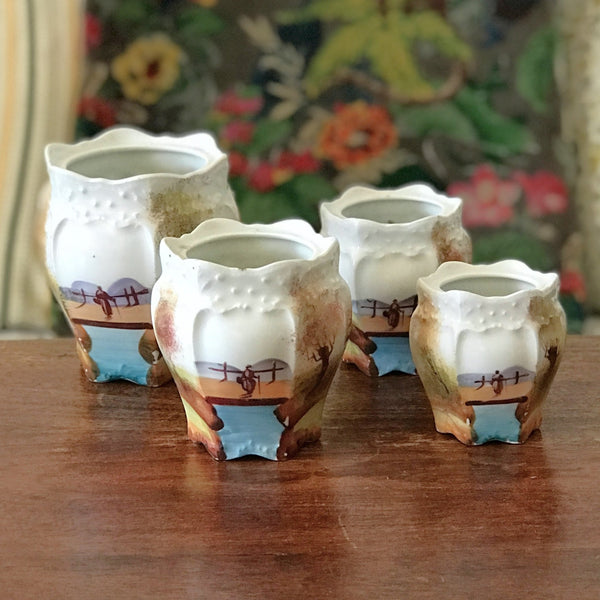 Ensemble de 4 pots à épice Art Nouveau 1900 décor orientaliste peint main par Hello Broc brocante en ligne