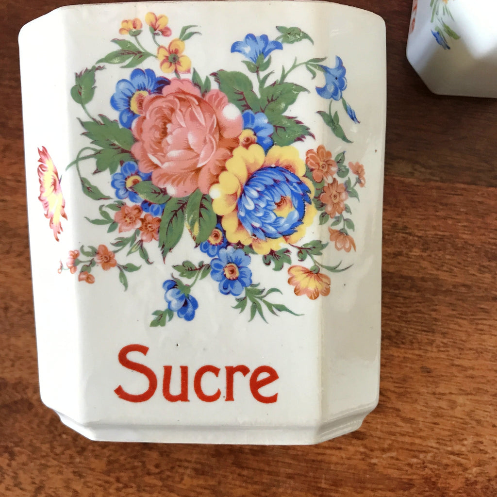 Ensemble de 4 pots à épices en faïence fine et décor fleurs multicolores Circa 1930 par Hello Broc brocante en ligne