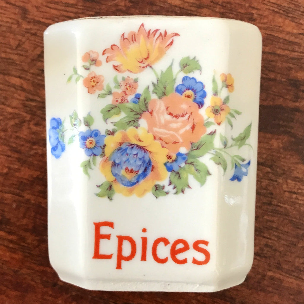 Ensemble de 4 pots à épices en faïence fine et décor fleurs multicolores Circa 1930 par Hello Broc brocante en ligne